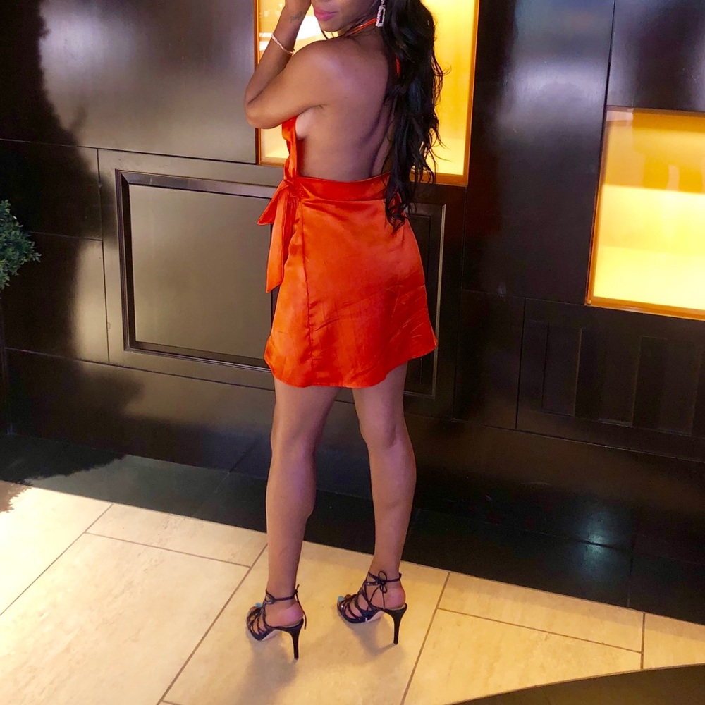 Tangerine Satin Wrap Dress